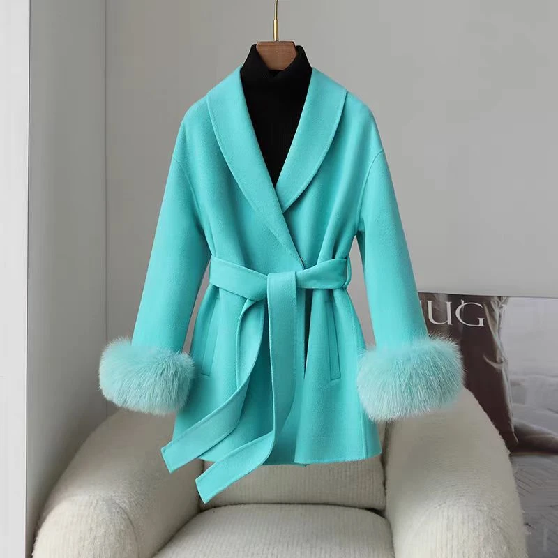 新款羊皮草天然狐狸毛拼接秋冬纯羊绒小个子女款海宁气质皮草大衣