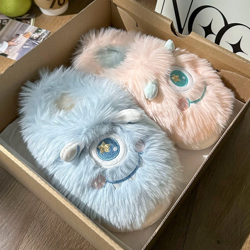 蚂蚁之恋秋冬季新品可爱卡通独眼小精灵女款棉拖鞋居家毛绒