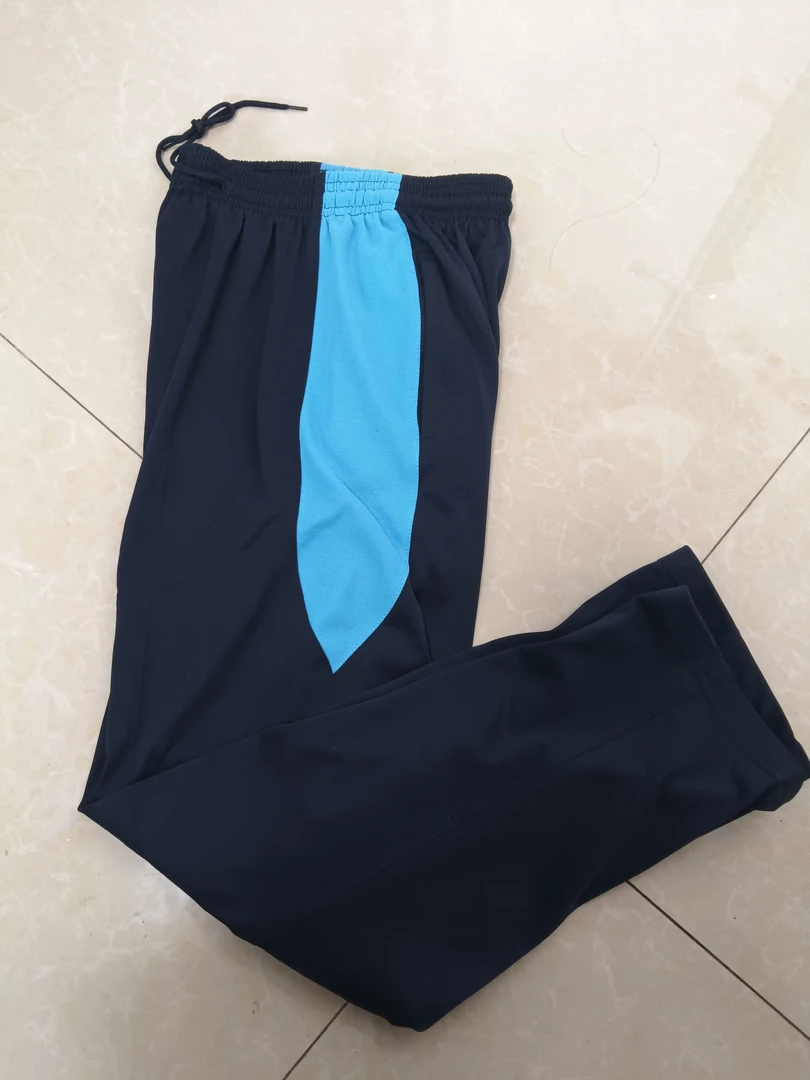 藏青色拼淡蓝薄款运动裤