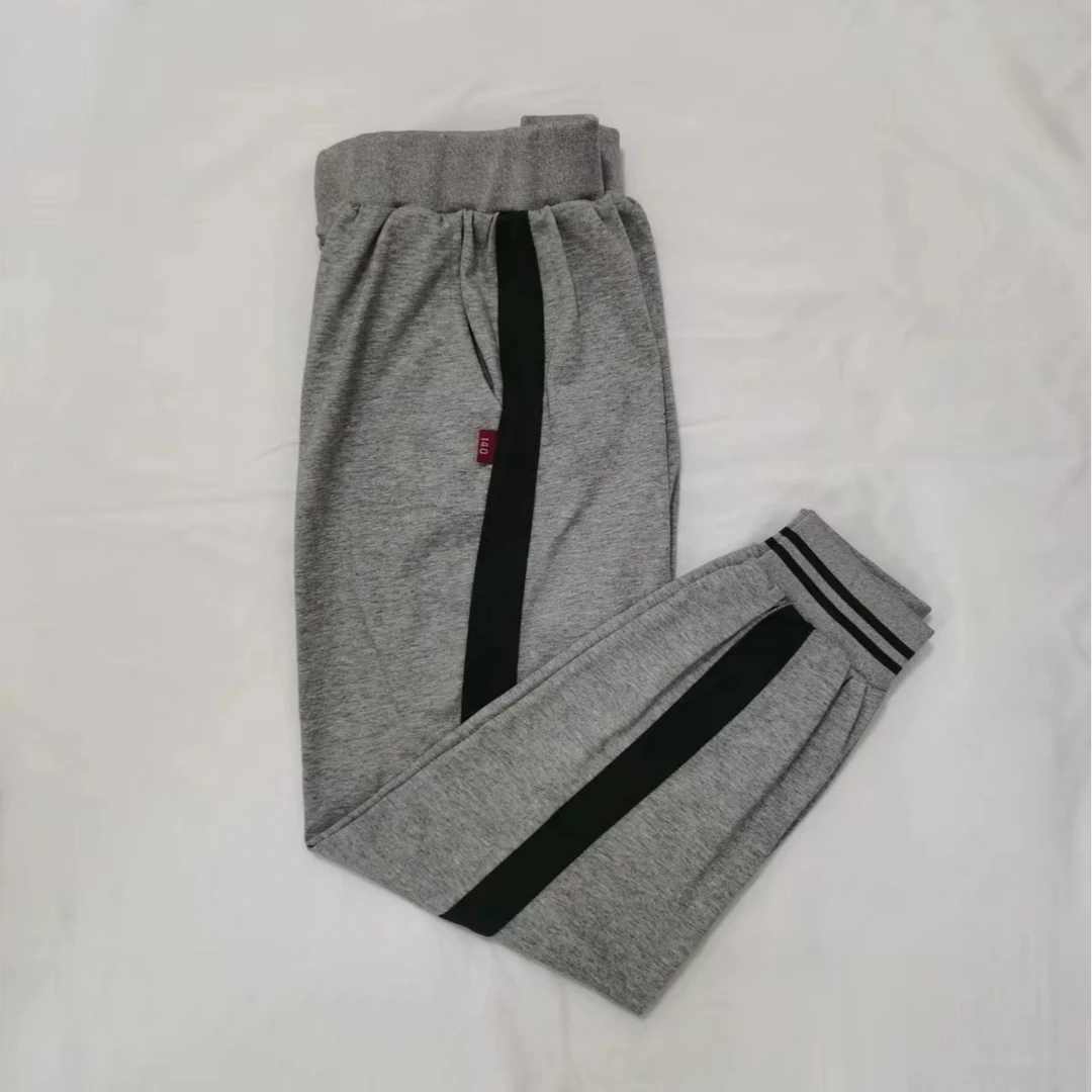 浅灰宽墨绿条夏季冰丝薄款收口运动裤