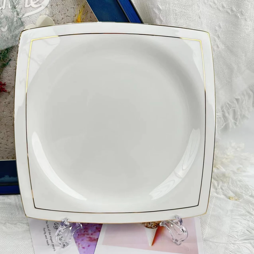 【自由选购】景德镇高温骨瓷描金10英寸平盘凉菜盘大西餐盘单只装