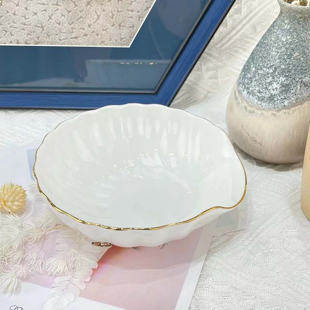 纯白描金5.5/6/7英寸深盘家用骨瓷小盘小碗环保杯自由搭配单只装