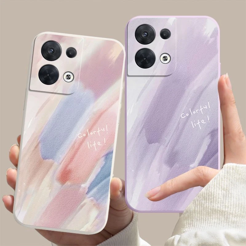 适用OPPOReno8 Reno8Pro Reno8Pro+彩绘手机壳液态硅胶全包直边保