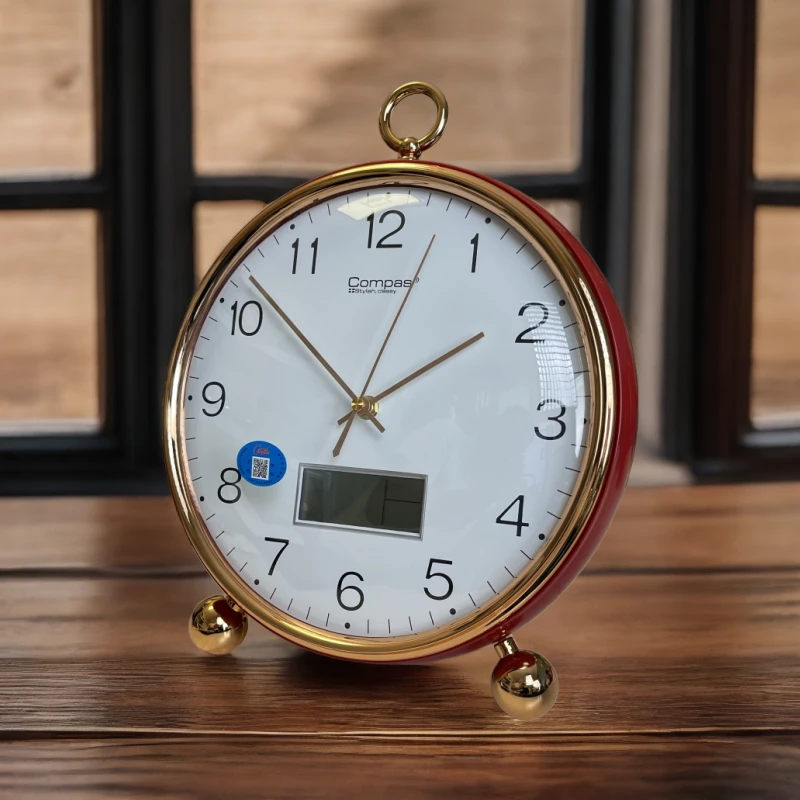 现代简约石英钟客厅台挂两用时钟家用座钟日历