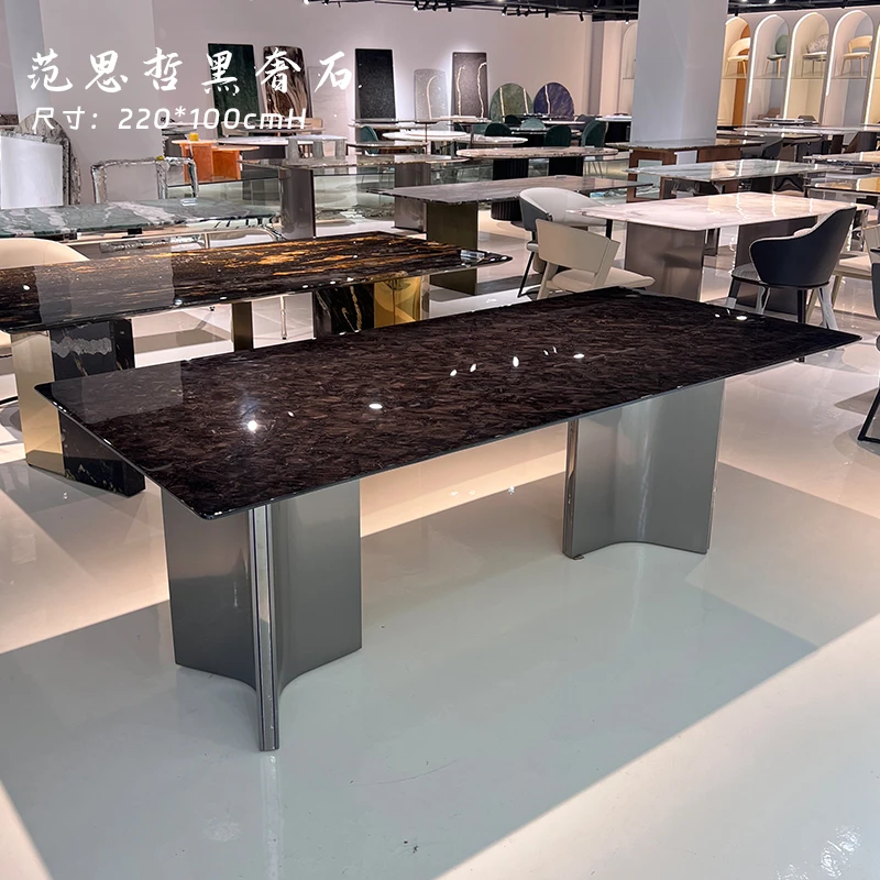 大海奢石范思哲黑餐桌现代轻奢意式极简餐厅家具设计师高级感餐台