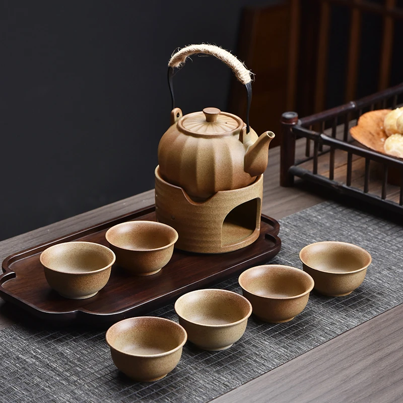 述泥【达观说器】茶具南瓜提梁壶六杯套装煮茶温酒泡茶器茶杯茶具