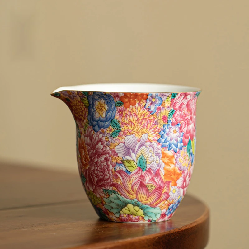 枫隐 珐琅彩万花茶海公道杯分茶器家用陶瓷茶具茶道 A9029
