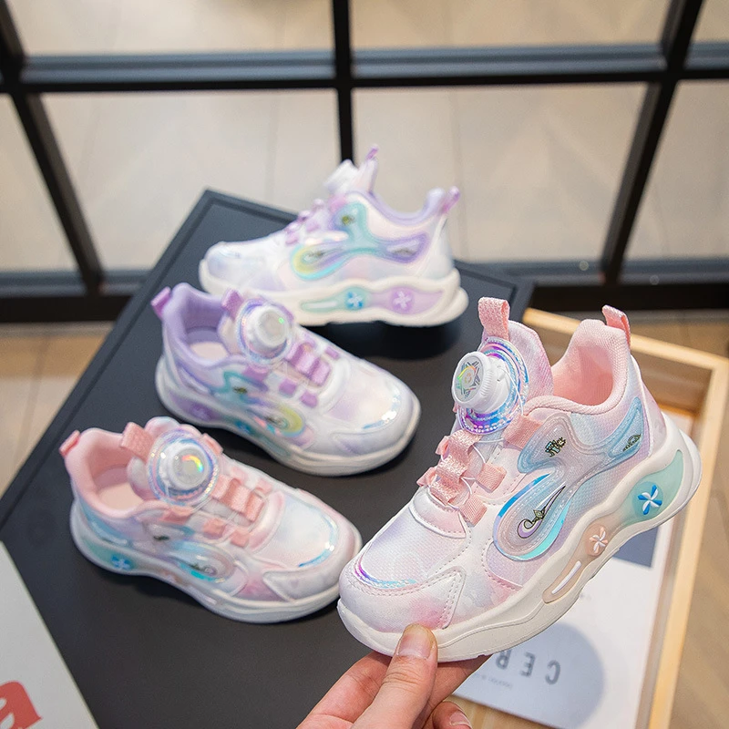 2024春款儿童时尚网面透气女孩老爹鞋跑步鞋中大童软底时尚童鞋