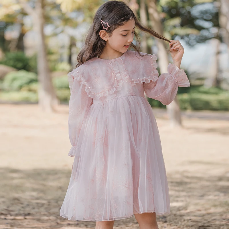 女童连衣裙洋气公主裙2023新款长袖宝宝粉色生日礼服儿童裙子韩版