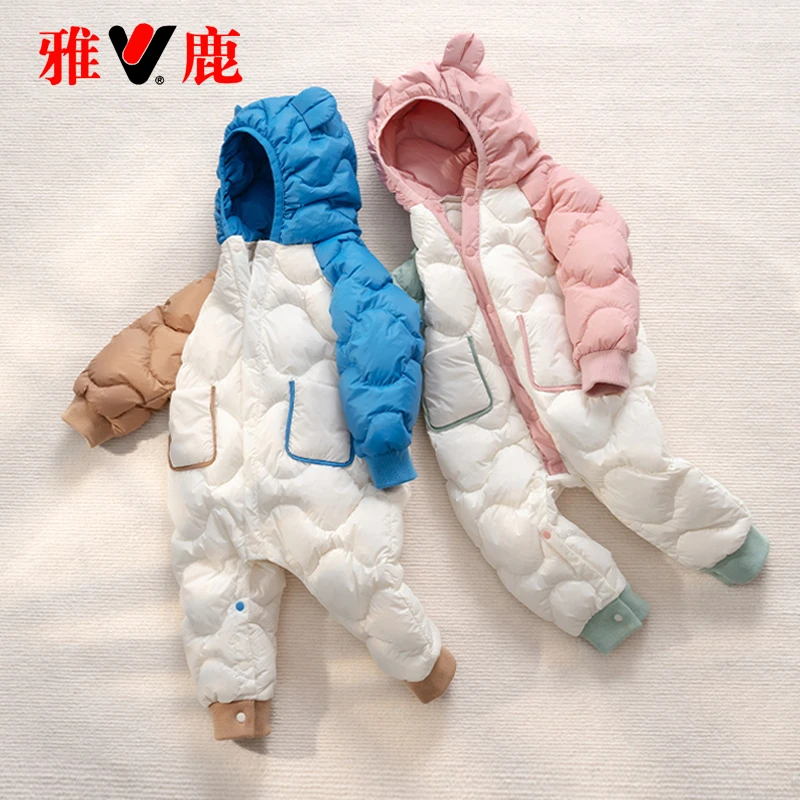 雅鹿婴儿连体羽绒服轻薄冬季连体衣2025新款男女宝宝衣服抱衣爬服