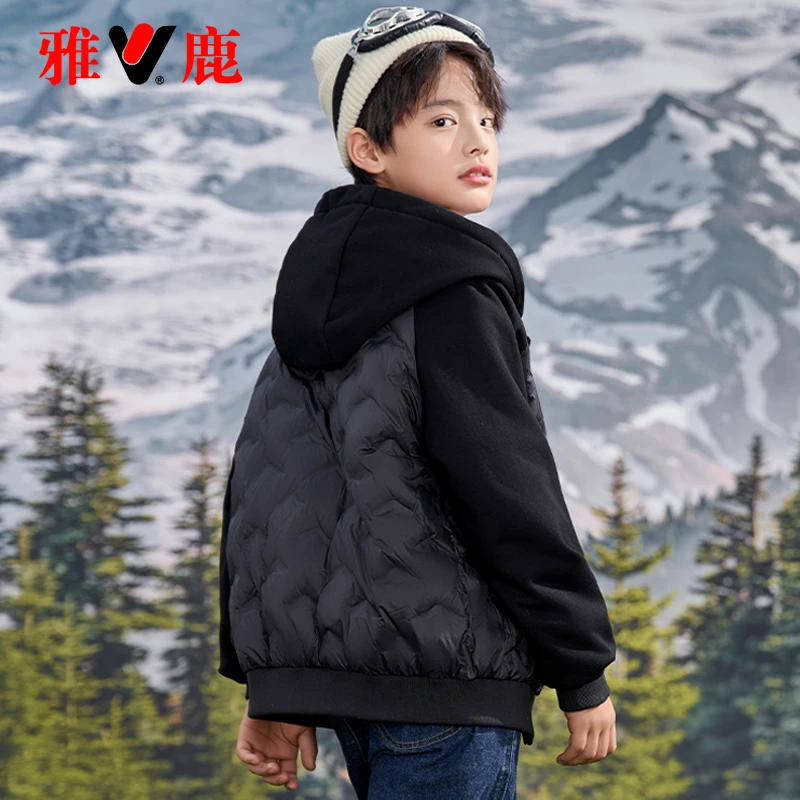 雅鹿儿童轻薄羽绒服男童女童宝宝2025新款洋气中大童秋冬薄款外套