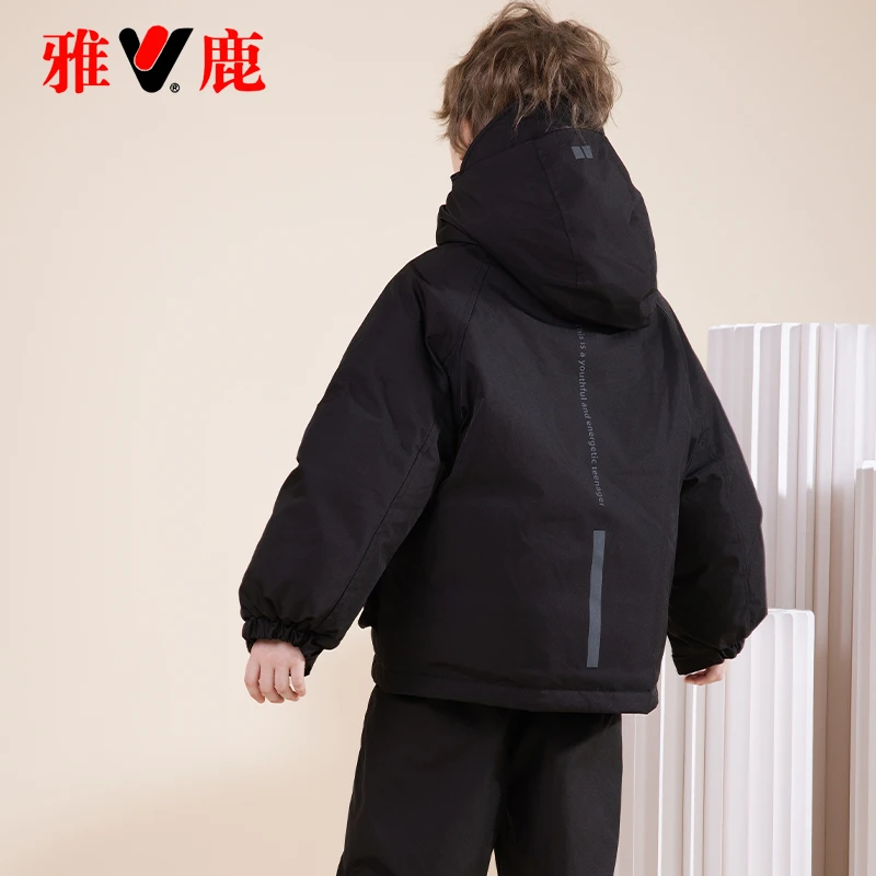 雅鹿户外滑雪儿童羽绒服女童男童短款冬季加厚2025年新款工装外套