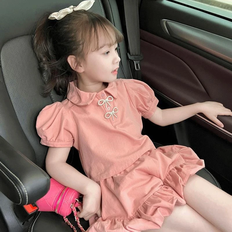 女童夏季套装2024新款儿童韩版领网红短裤短袖时尚洋气薄款两件套