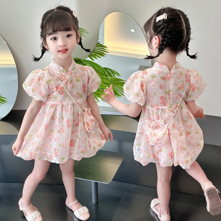 女童夏装民族风时髦儿童公主裙小女孩周岁夏款礼服夏季中国风裙子
