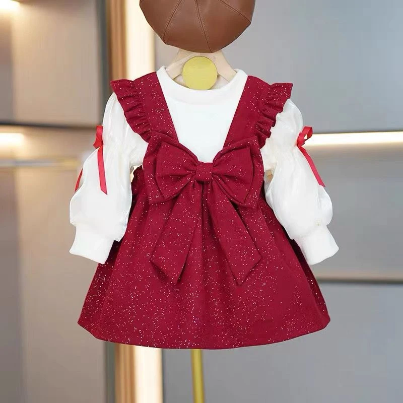女童秋款连衣裙洋气一岁生日两件裙子红色公主裙春秋周岁宝宝礼服