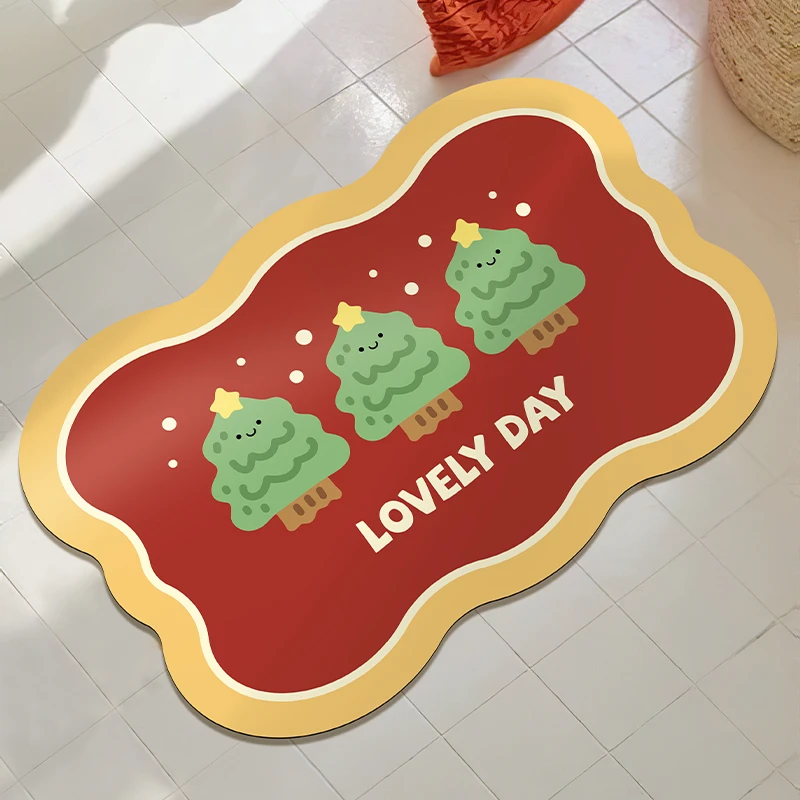 软硅藻泥圣诞元素卫生间家用脚垫厕所吸水垫浴室门口防滑地垫地毯