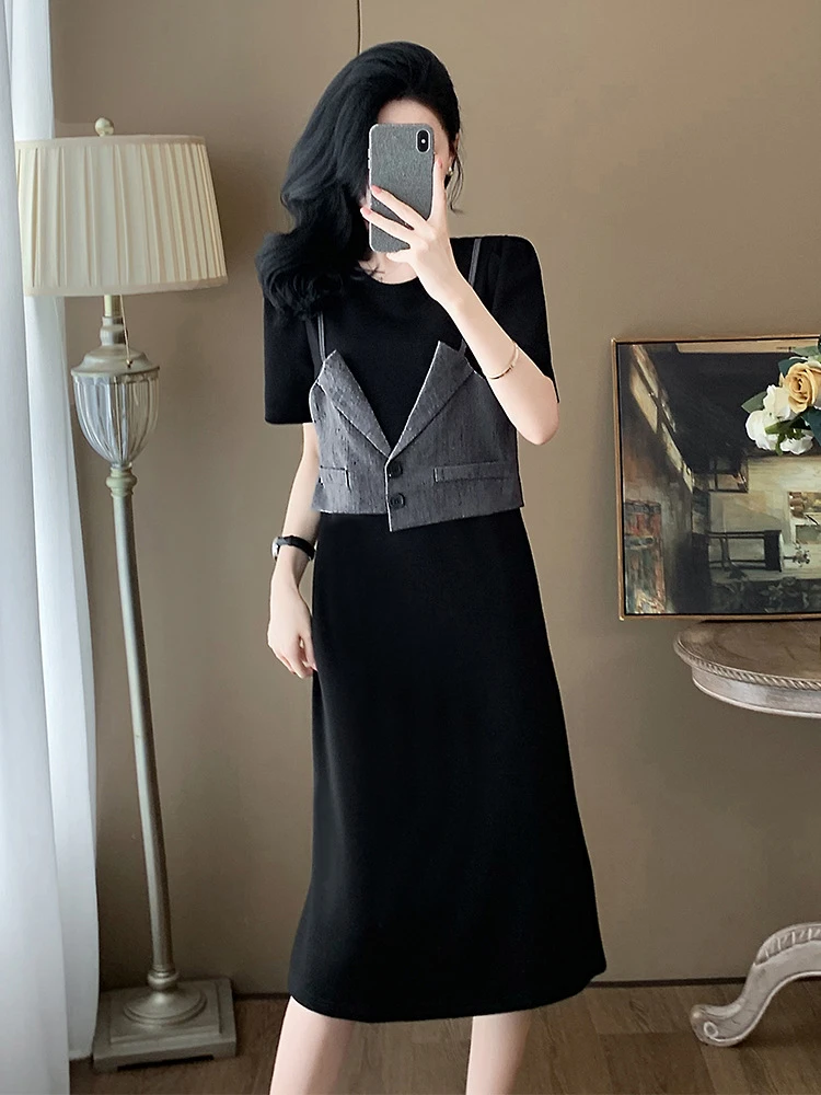 2024夏季森系直筒纯欲风轻奢连衣裙简约薄款遮肚子民族风年轻裙子