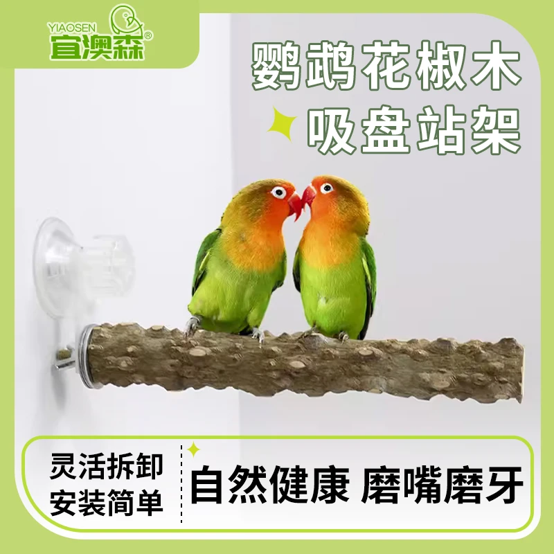 鹦鹉花椒木吸盘站架子站杠站棍磨爪玄凤虎皮专用鸟用墙面玻璃站台