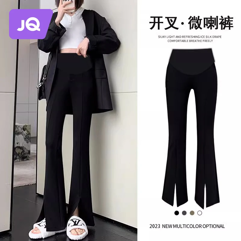 孕妇裤子春秋外穿休闲裤加绒加厚长黑色裤开叉微喇叭裤孕妇冬装