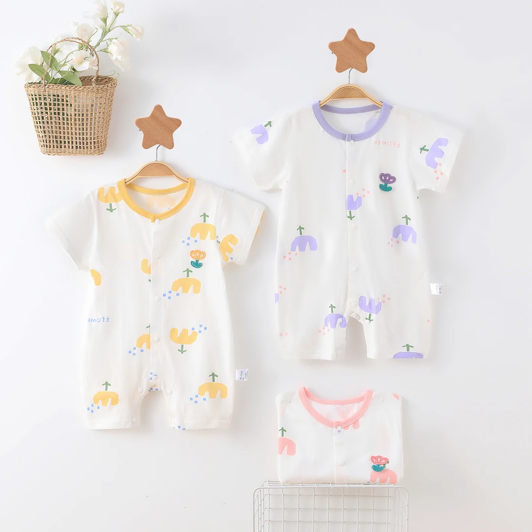 婧麒婴儿衣服夏季新生儿宝宝短袖薄款哈衣2023新款连体衣爬服夏装
