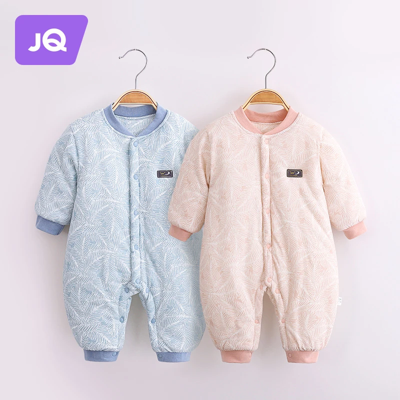 婧麒婴儿衣服秋冬夹棉保暖棉服新生儿哈衣纯棉连体衣宝宝加厚秋装