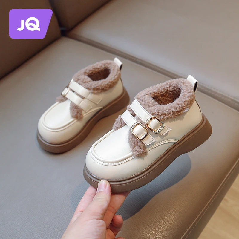 婧麒女童鞋儿童小皮鞋2023秋冬款新款冬季加绒棉鞋女孩宝宝豆豆鞋