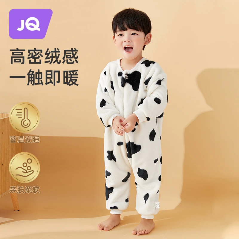 婧麒法兰绒婴童分腿睡袋秋冬宝宝家居服柔软儿童连体衣加厚防着凉