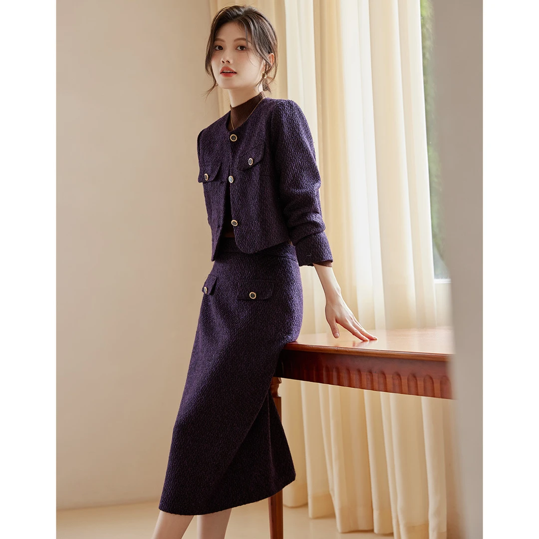 尚静小香风气质气质淑女套装2025冬季新款显瘦短款开衫外套+短裙