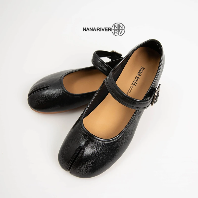 时髦设计师进口胎牛皮玛丽珍分趾鞋猪蹄鞋女单鞋