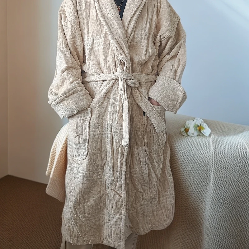 《云云家》160斤/180cm以上拍  高品质纯棉驼色长浴袍 睡袍(大码)