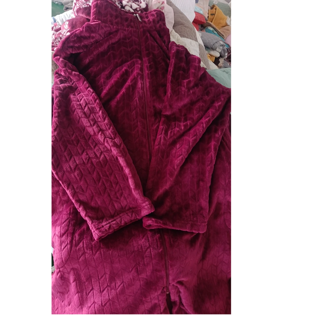 酒红款短毛绒家居服女士长款