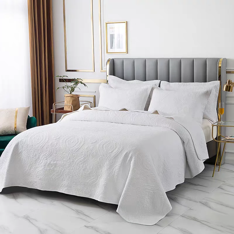 白色绗缝欧花纯棉双面床盖200*230 微瑕