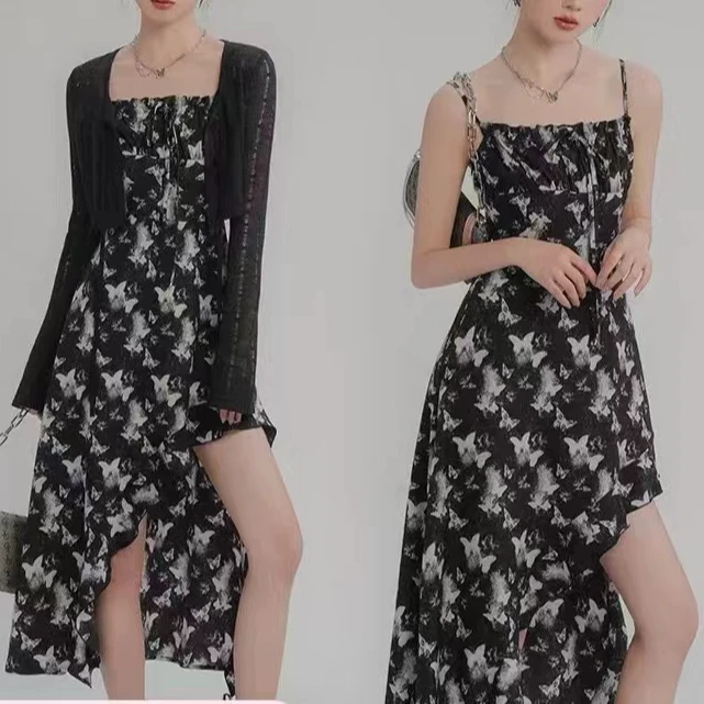 TEEINXX碎蝴蝶花长袖罩衫外套连衣裙NZ092