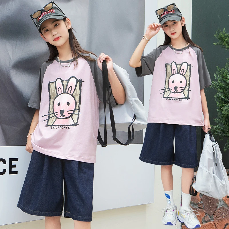 胖女童短袖t恤夏季薄款中大童8-15岁加肥加大码上衣加宽加肥纯棉