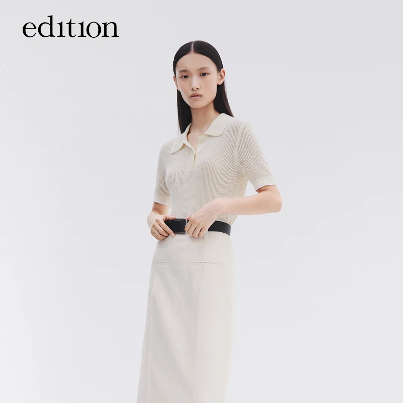【商场同款】edition2023夏新款Polo领镂空针织衫女#EBC2SWT001