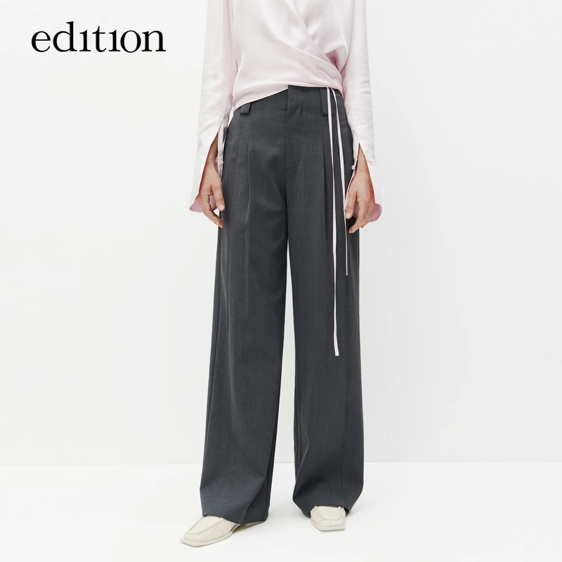 edition西装裤女款绵羊毛精纺阔腿休闲长裤百搭#EBC3PATK01