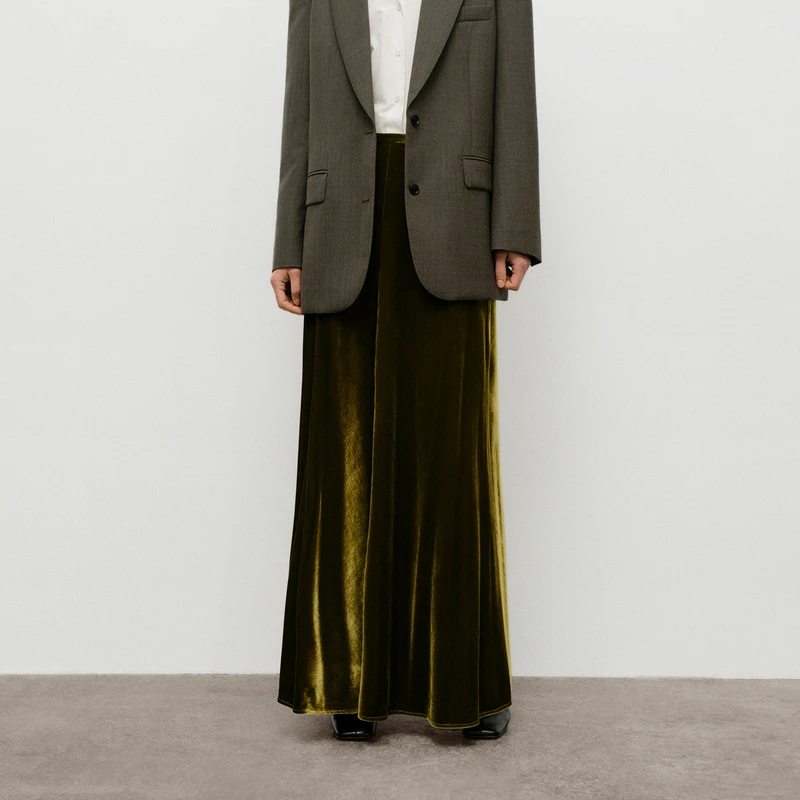 【商场同款】edition秋季款桑蚕丝丝绒长款半裙#EBD3SKT023