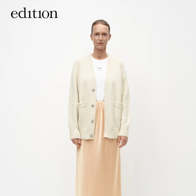【商场同款】edition秋新款羊驼毛绵羊毛毛衣开衫女#EBC3CAR034