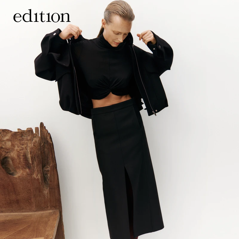 【商场同款】edition2023秋新款工装风短款羊毛呢外套#EBC3COT015