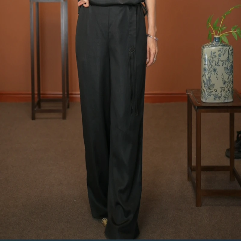 黛玫恩·【玄色】弹力缎复古直筒裤46420051