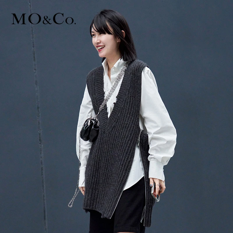 MOCO秋冬拉链V领无性别时尚针织背心MBA4SWTT07
