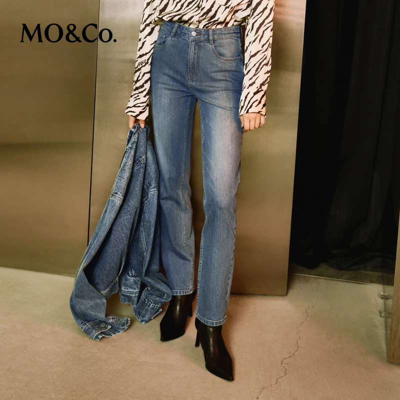 MOCO秋土耳其棉小直筒蓝色牛仔裤MBD3JENT08