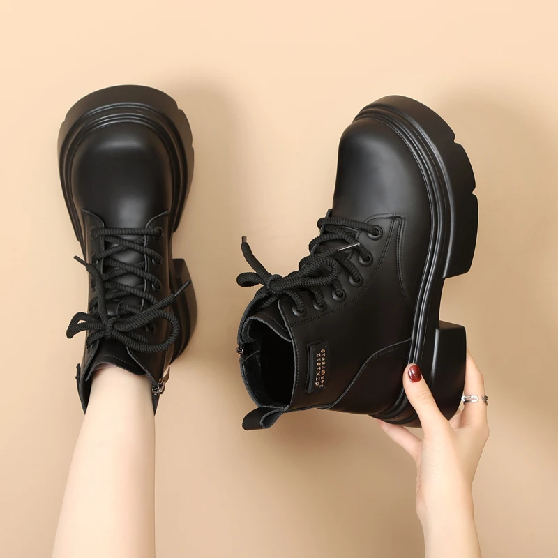 真皮厚底低帮马丁靴女2024秋冬季新款英伦风秋季单靴时尚百搭短靴