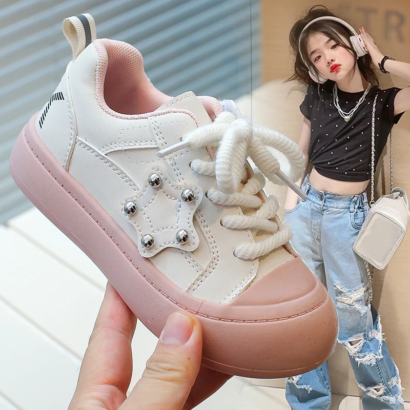 儿童鞋小白鞋2024春季学生大头鞋星星板鞋女童运动鞋厚底男童鞋子