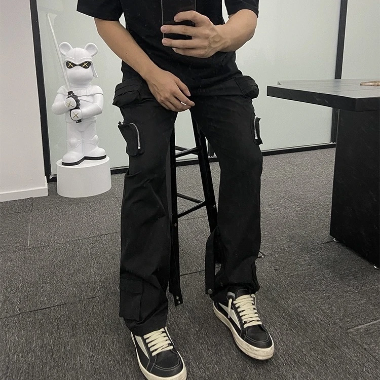 DaeeWooo尼龙工装裤街头复古口袋微喇百搭国潮美式长休闲裤子男