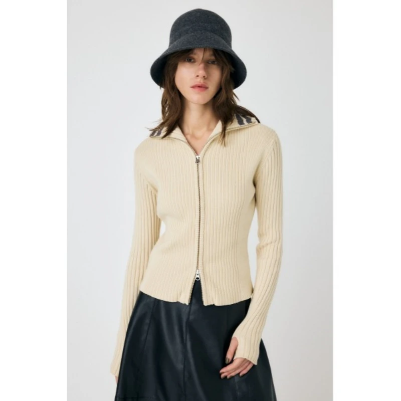 【Yorozuya】日系品牌 M 秋冬上新 学院风修身纯棉双拉链设计针织衫