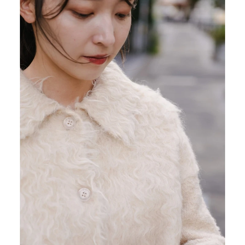 【Yorozuya】日系品牌 K 秋冬上新 预定款时尚波浪拉绒短款针织衫