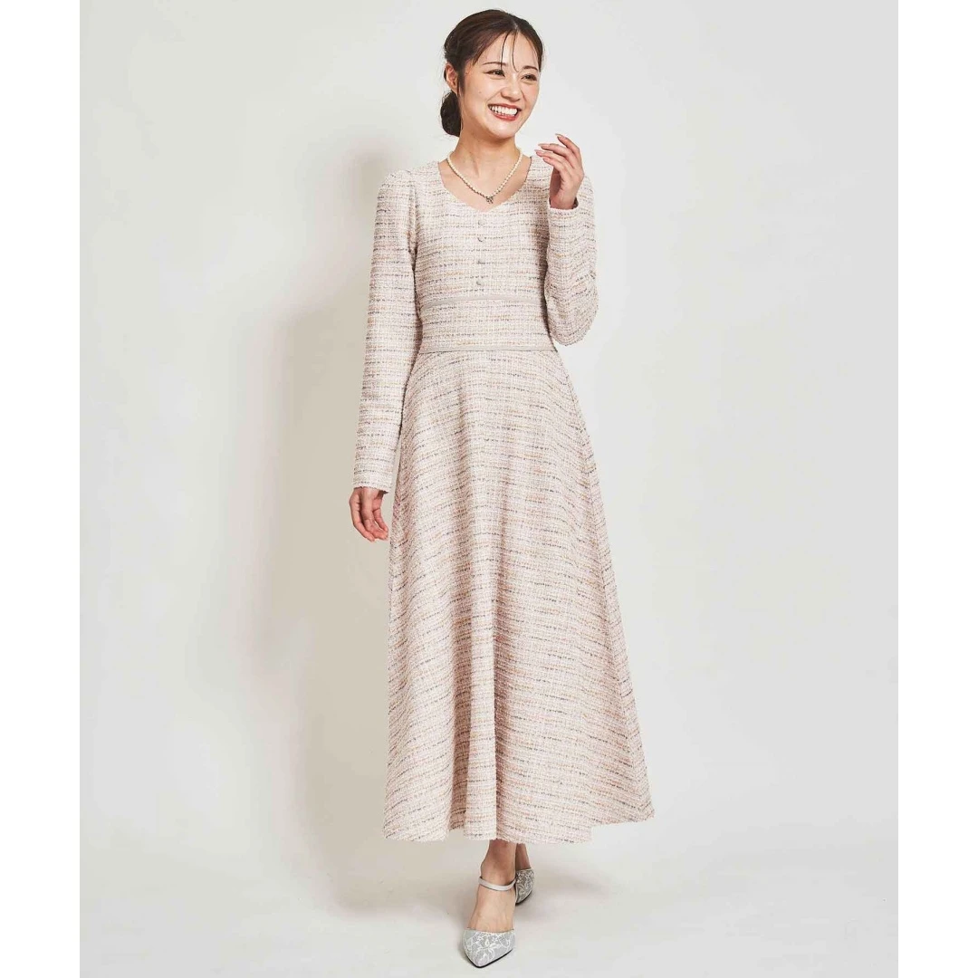 【六哥外贸】日系品牌 秋冬新款 31 粗花呢精致针织优雅气质连衣裙