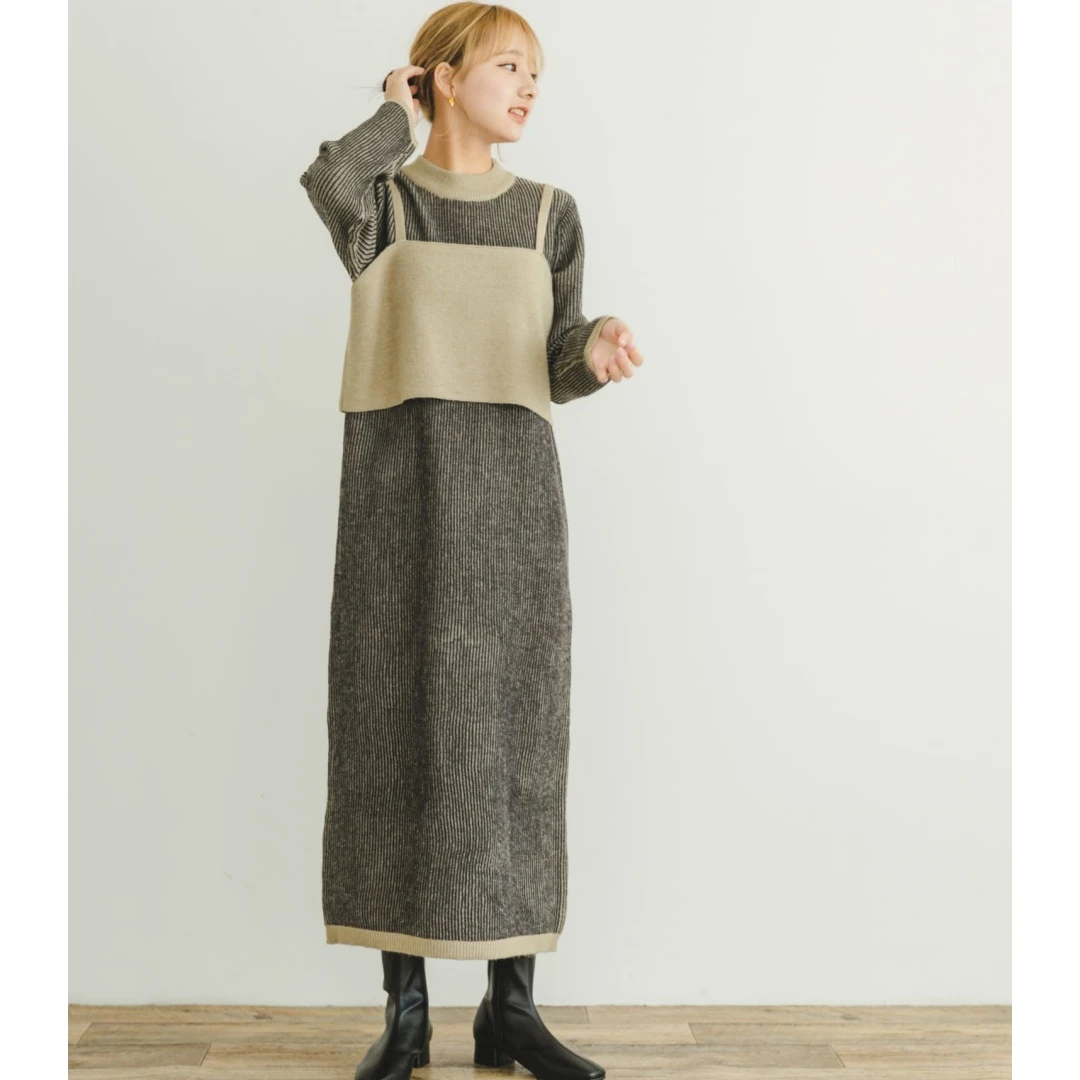 【Yorozuya】日系品牌 秋冬新款 I 时尚休闲气质紧身胸衣针织连衣裙