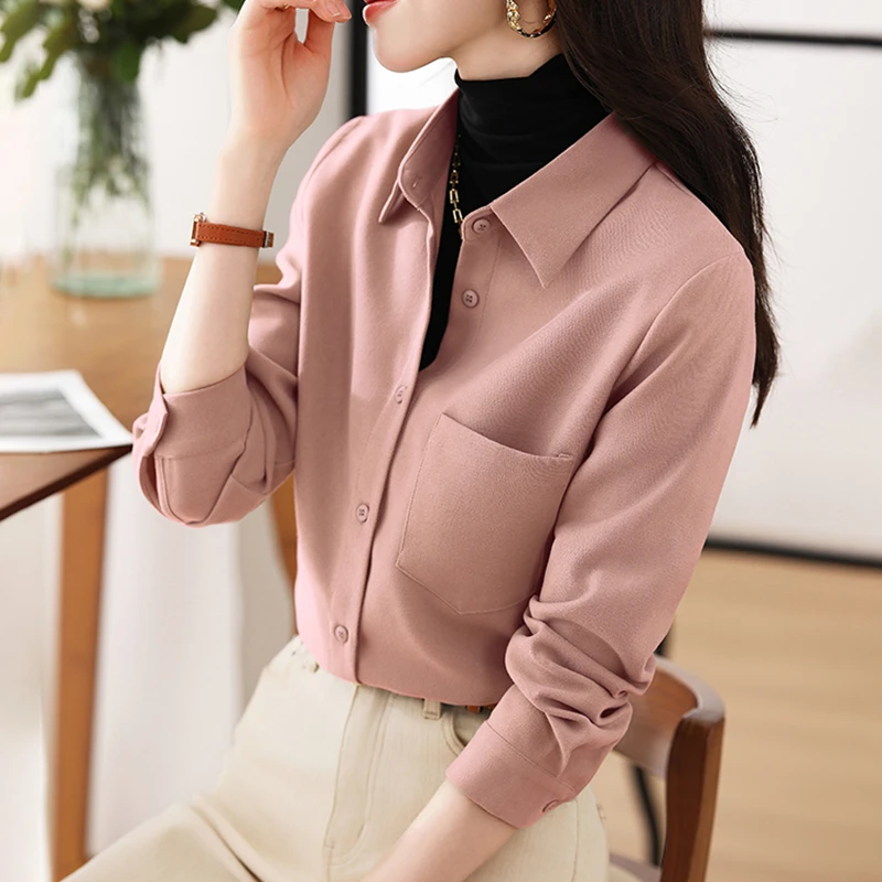 气质磨毛衬衫女秋冬长袖设计感小众2023新款内搭叠穿上衣女士衬衣